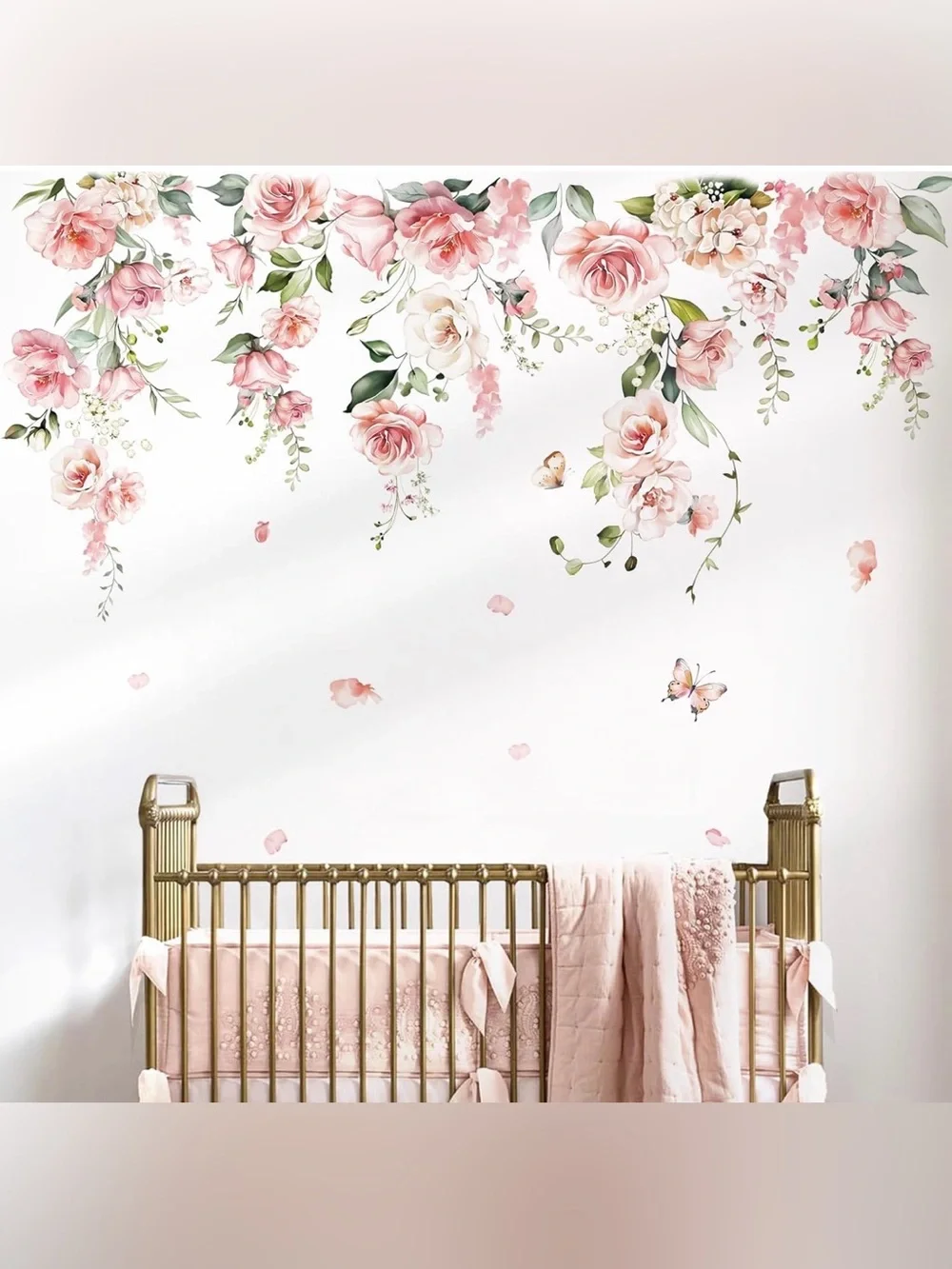 Decalmile Large Pink Floral Hanging Vine Wall Decals – Peel & Stick